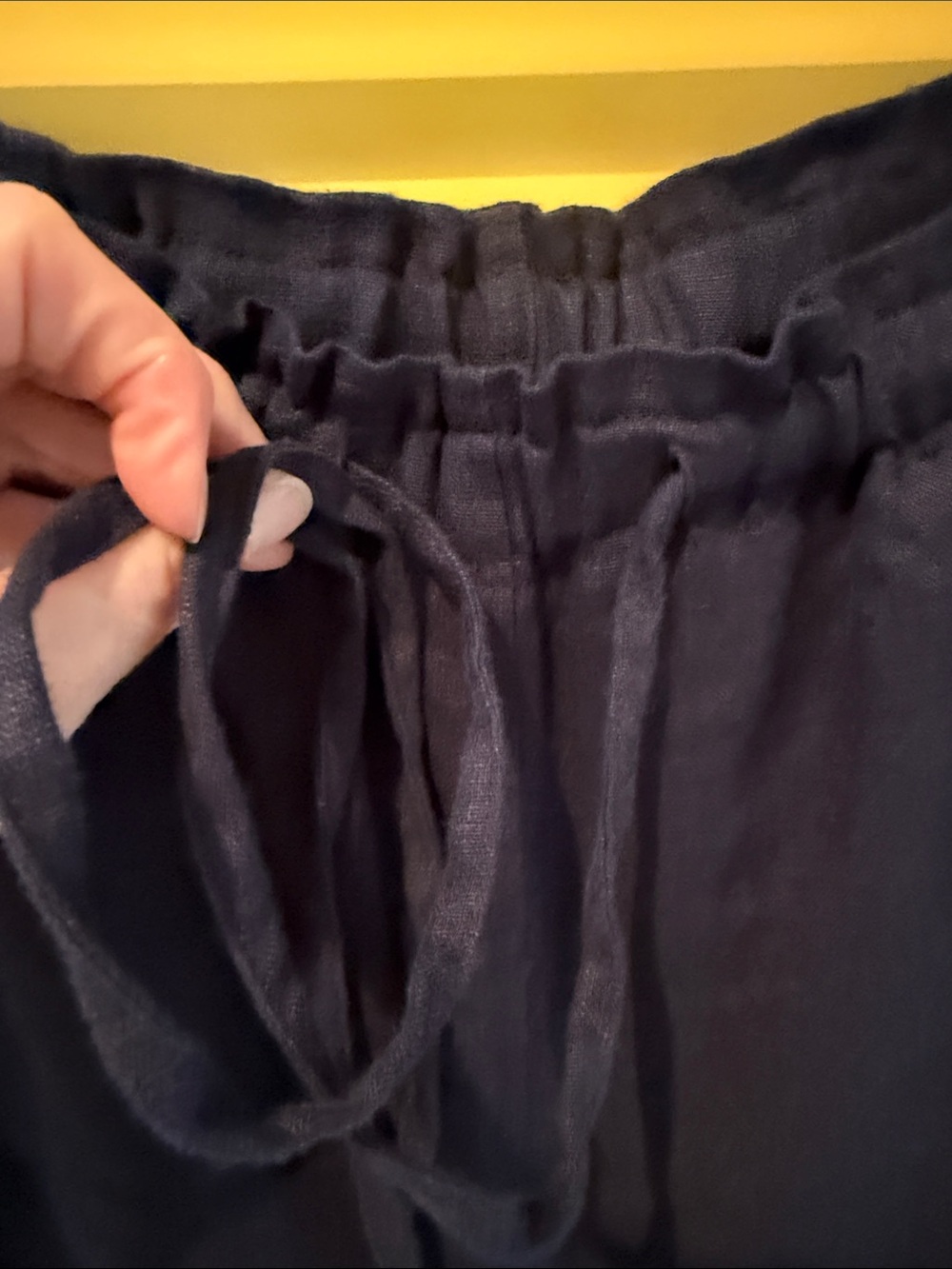 Boden Navy Wide-Leg Drawstring Linen-Blend Pants - Picture 3 of 10